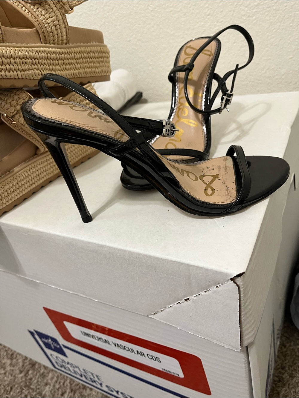 Sam Edelman Black Patent Strappy Stiletto Sandals